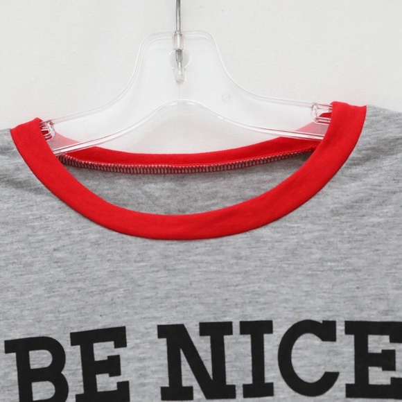 Be Nice I Know Santa Christmas print cotton women's t-shirt longsleeve grey M - Picture 3 of 5